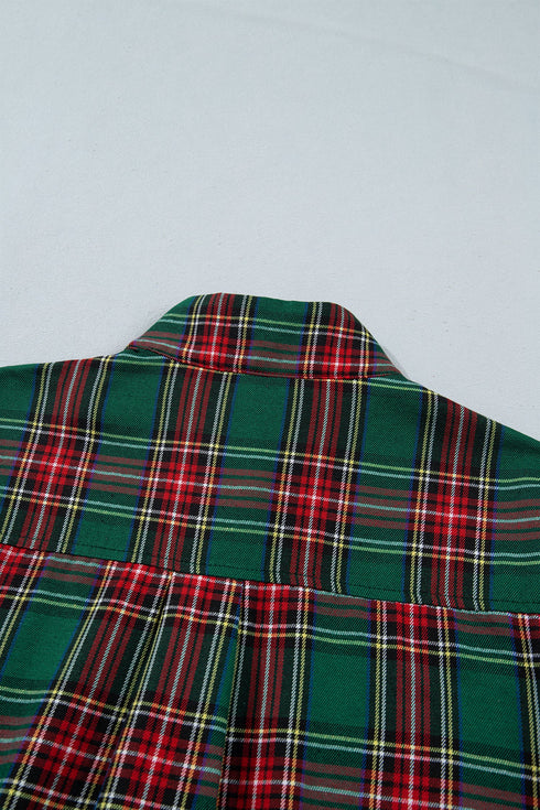 Plaid Button Front Short Sleeve Shift Mini Dress