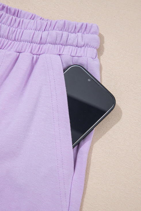 Casual Mineral Wash Drawstring Wide Leg Pant Set