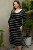 Striped Print Loose Fit Long Shift Dress
