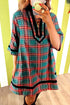 Plaid Velvet Trim Pockets Short Shift Mini Dress