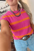 Western Striped Pattern Knit Short Sleeve Sweater