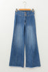 High Waist Button Fly Seamed Raw Hem Wide Leg Jeans
