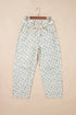 Grommet Knot Waist Floral Barrel Jeans