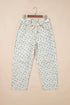 Grommet Knot Waist Floral Barrel Leg Jeans