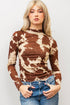 Western Cow Spots Printed High Neck Sheath Long Sleeve Top