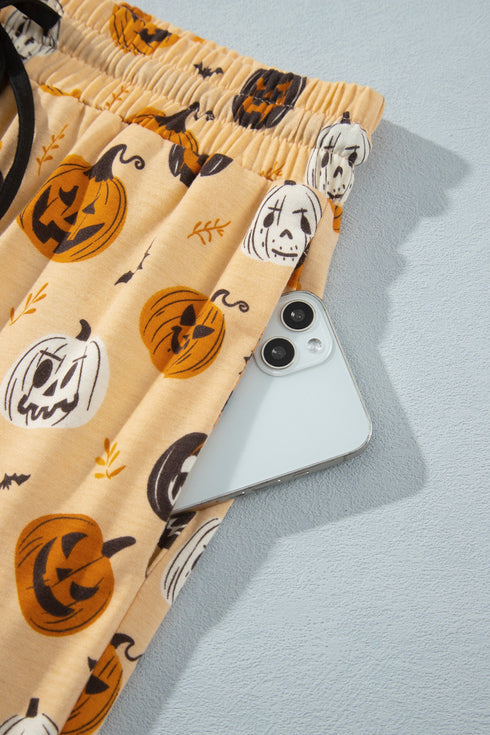 Pumpkin Print Two Piece Long Sleeve Lounge Set