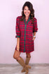 Plaid Ruffle Cuff Button Front Pocket Mini Dress