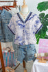 Wild Animal Print Striped Trim Short Sleeve V Neck Blouse