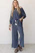 Raw Seam Patchwork Striped Long Sleeve Pant Set