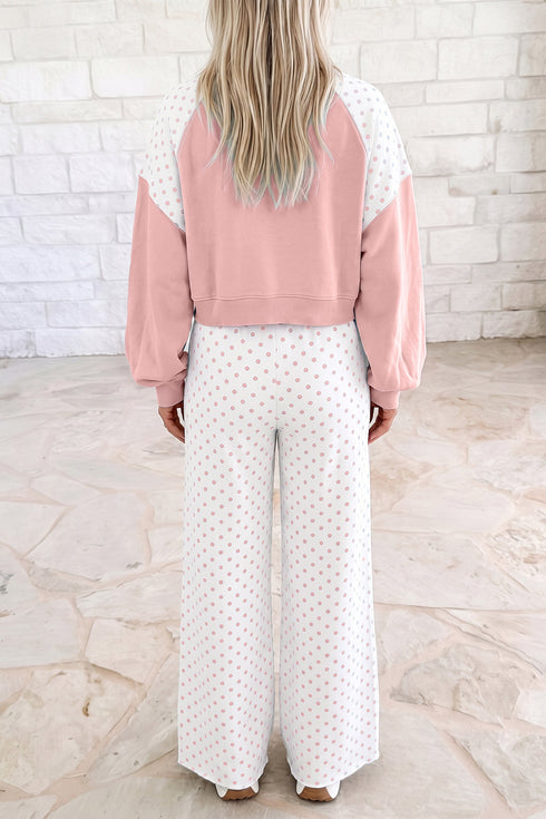 Polka Dot Patchwork Long Sleeve Pant Set