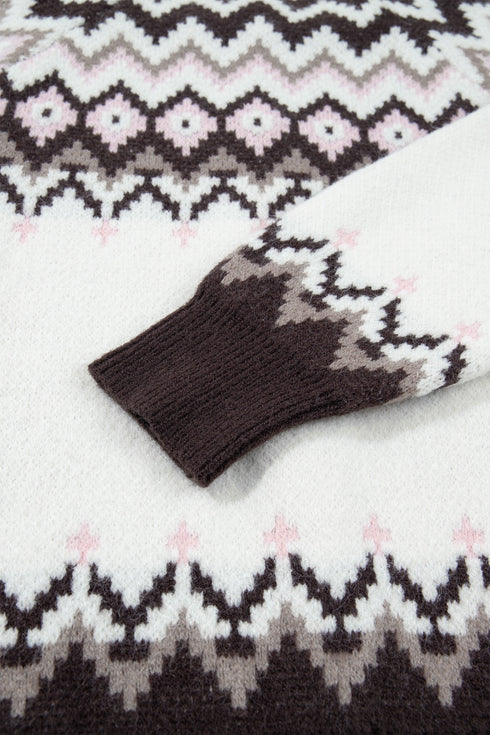 Geometric Pattern Brushed Knit Apres Ski Cardigan