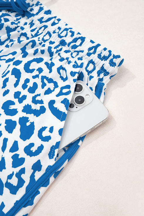 All Over Leopard Print Lace Up Accent Trim Shorts