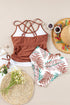 Ruched Side Tie Strap Leaf Print Tankini Set