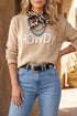 Howdy Letter Embroidered Crew Neck Relaxed Sweater