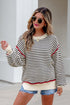 Striped Ribbed Trim Drop Shoulder Oversized Sweater