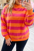Striped Ribbed Trim Mock Neck Dropped Shoulder Sweatshirt