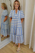 Southern Belle Striped Ricrac Trim Puff Sleeve Midi Dress