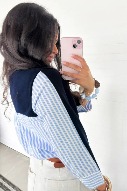 Drop Shoulder Long Sleeve Striped Pullover Sweater