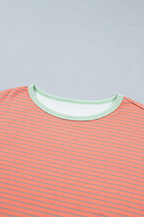 Graphic Stripe Raw Seam Trim Detail Long Sleeve Top
