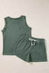 Textured Waffle Knit Patch Pocket Tank Drawstring Short Set