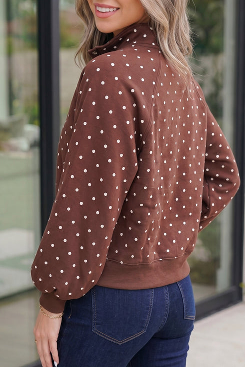 Polka Dot Print Metal Button Collar Pullover Sweatshirt