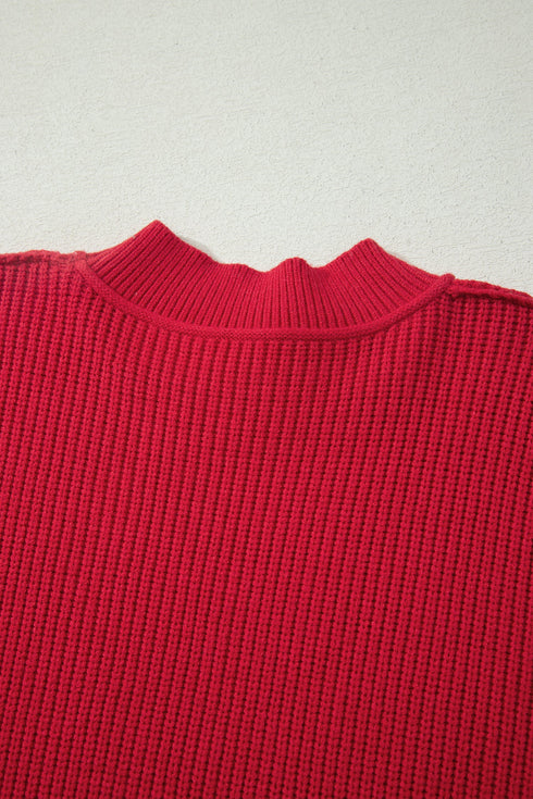 Modern Ribbed Knit Stand Neck Long Sleeve Sweater