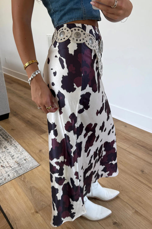 Abstract Print Western Long Metal Zip Up Waist Skirt