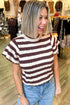 Striped Ribbed Knit Cable Short Sleeve Sweater