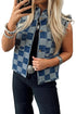 Western Checkered Ruffle Trim Button Down Denim Vest