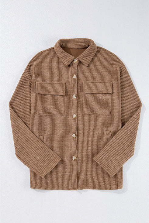 Casual Textured Corduroy Long Sleeve Button Down Jacket