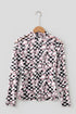 Checkered Baseball Bow Print High Neck Long Sleeve Mesh Top