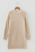 Lace Trim Button Shoulder Brushed Knit Sweater Dress