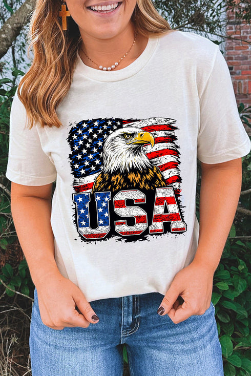 Eagle Graphic Print Crew Neck Short Sleeve Tee