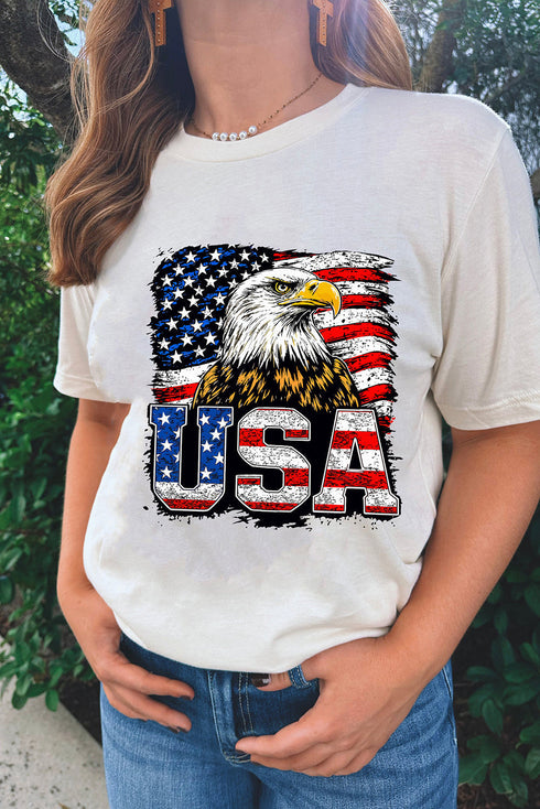 Eagle Graphic Print Crew Neck Short Sleeve Tee