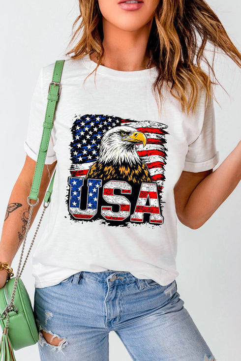 Eagle Graphic Print Crew Neck Short Sleeve Tee