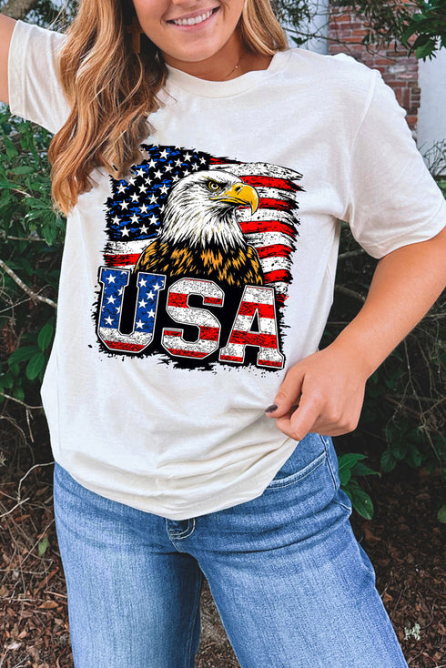 Eagle Graphic Print Crew Neck Short Sleeve Tee