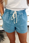 Easy Comfort Contrast Drawstring Elastic Waist Pull On Denim Shorts