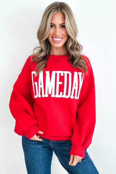 Easy Embroidered Patch Pattern Casual Shift Sweatshirt