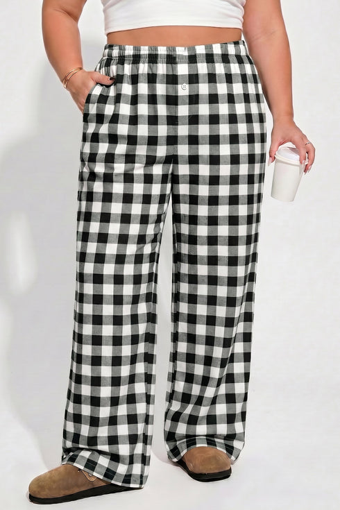 Easy Plaid Pattern Elastic Waist Shift Pants