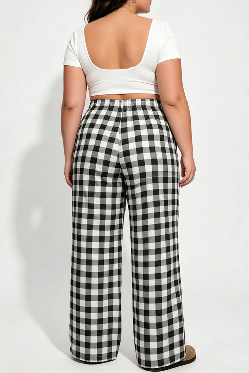Easy Plaid Pattern Elastic Waist Shift Pants