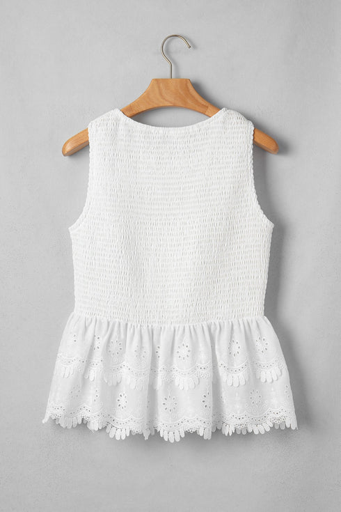 Easy Sleeveless Smocked Lace Peplum Tank Top