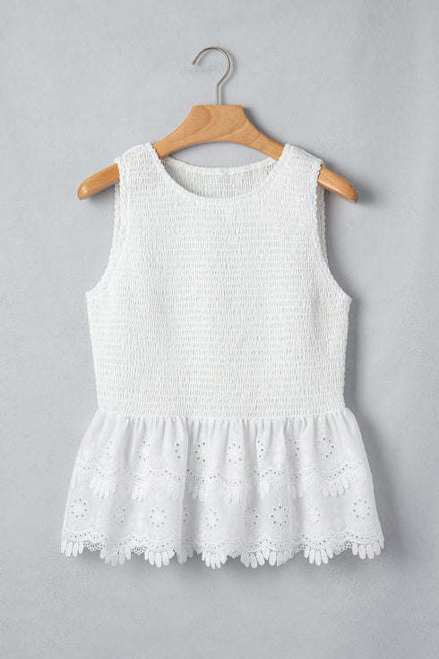 Easy Sleeveless Smocked Lace Peplum Tank Top