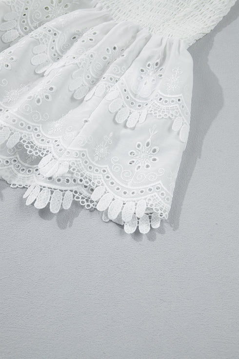 Easy Sleeveless Smocked Lace Peplum Tank Top