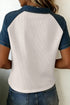 Easy Textured Denim Patchwork Polo Collar Tee