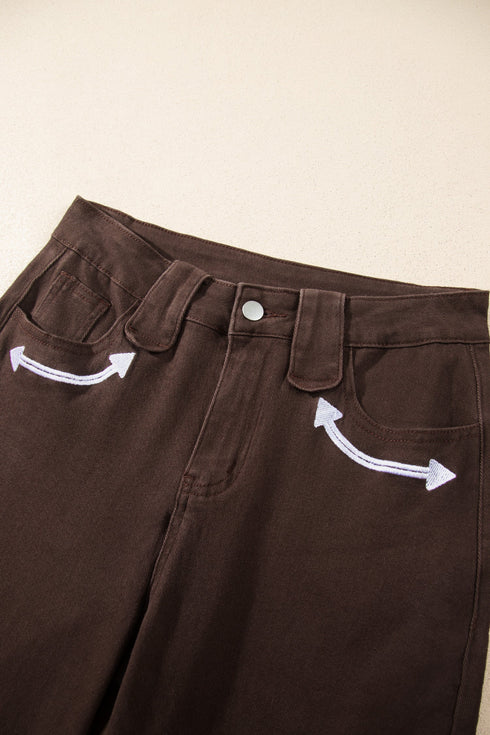 Button Fly Decorative Belt Loops Straight Leg Jeans