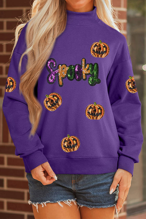 Polyester Cotton Sequin Pumpkin Graphic Pullover Sweatshirt