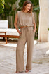 Solid Keyhole Puffy Tank Drawstring Loose Pant Set