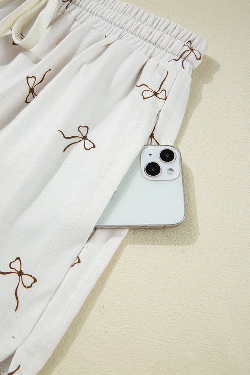 Bow Print Half Zip Tank Matching Short Sets