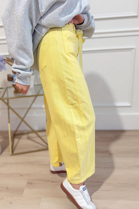 Grommet Knot Waist Detail Curved Barrel Jeans