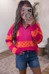 Stripe Patchwork Polka Dot Quarter Zip Long Sleeve Top